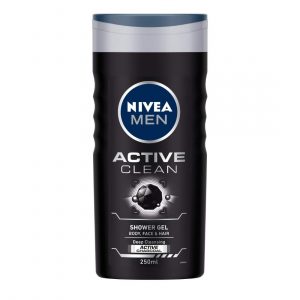 NIVEA Men Body Wash, Active Clean with Active Charcoal, Shower Gel, 250ml