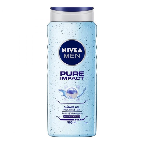 NIVEA Men Body Wash, Pure Impact With Purifying Micro Particles, 500ml